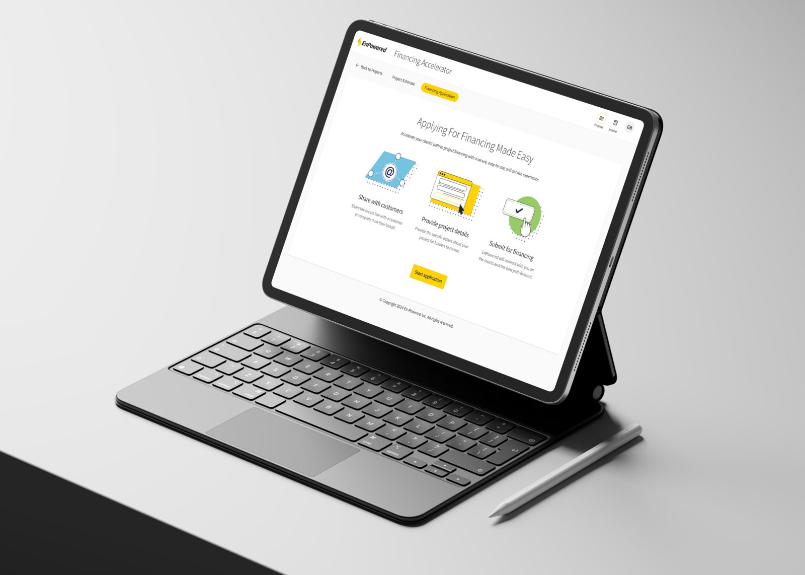 EnPowered solar financing accelerator shown on an iPad Pro
