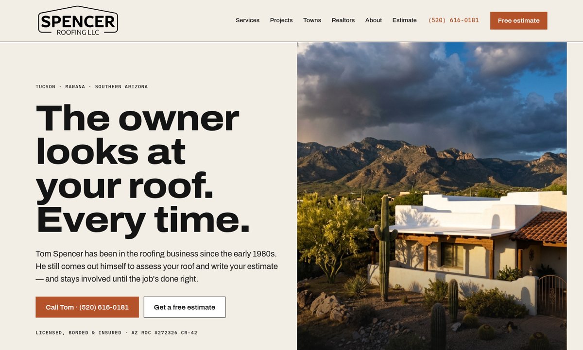 Spencer Roofing website homepage concept